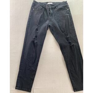 Nature Jeans Womens Size 13 Black Denim Stretch Distressed Regular Tapered Fit